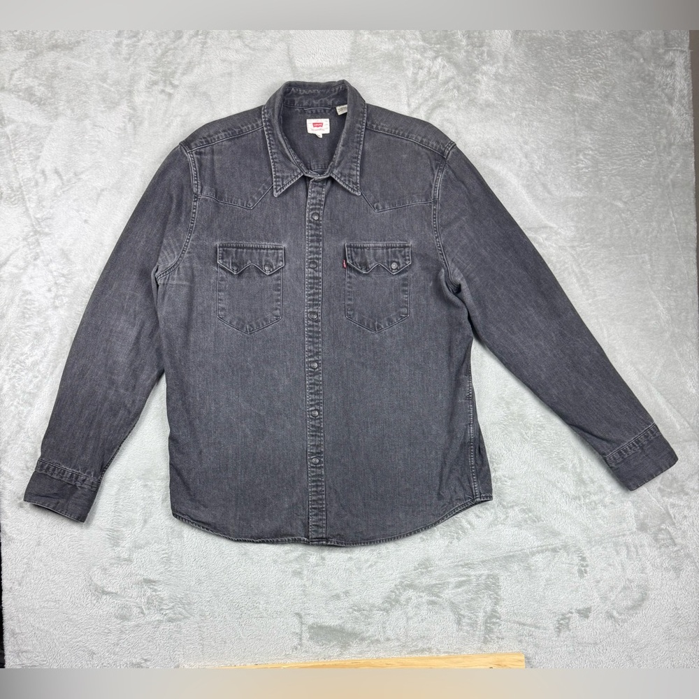 LEVI STRAUSS - Black Denim Western Snap Mens XL Shirt Men’s